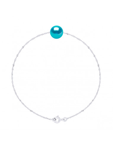 Bracelet Chaîne Singapour et Perle Ronde 7 mm en Argent 925 - 7 Coloris