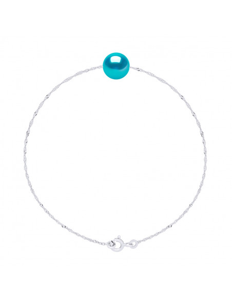Bracelet Chaîne Singapour et Perle Ronde 7 mm en Argent 925 - 7 Coloris