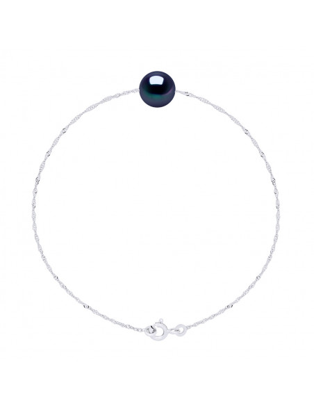 Bracelet Chaîne Singapour et Perle Ronde 7 mm en Argent 925 - 7 Coloris