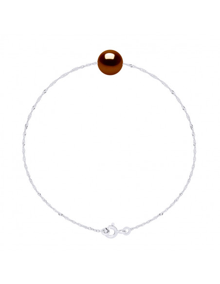 Bracelet Chaîne Singapour et Perle Ronde 7 mm en Argent 925 - 7 Coloris