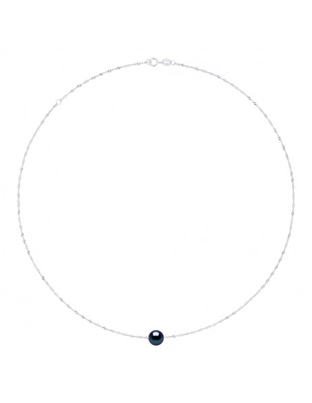 Collier Chaîne Singapour en Argent 925 et Perle de Culture Ronde 8 mm - 7 Coloris