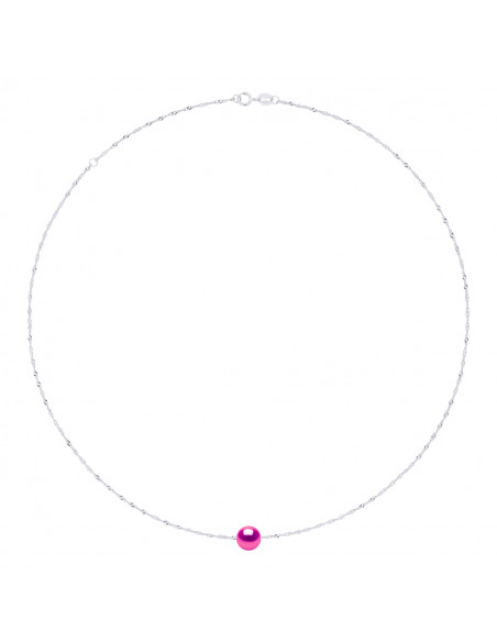 Collier Chaîne Singapour en Argent 925 et Perle de Culture Ronde 8 mm - 7 Coloris