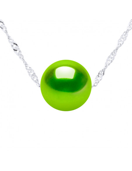 Collier Chaîne Singapour en Argent 925 et Perle de Culture Ronde 8 mm - 7 Coloris
