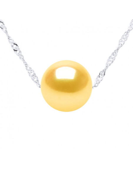 Collier Chaîne Singapour en Argent 925 et Perle de Culture Ronde 8 mm - 7 Coloris