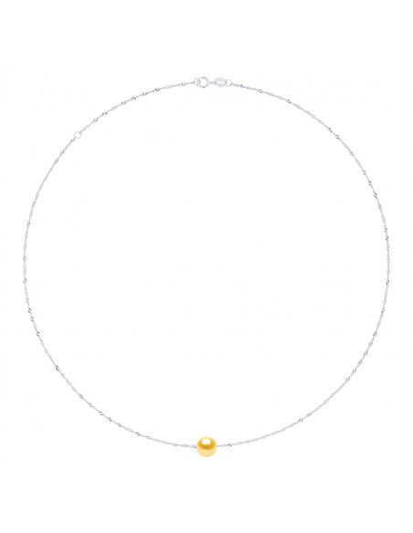 Collier Chaîne Singapour en Argent 925 et Perle de Culture Ronde 8 mm - 7 Coloris