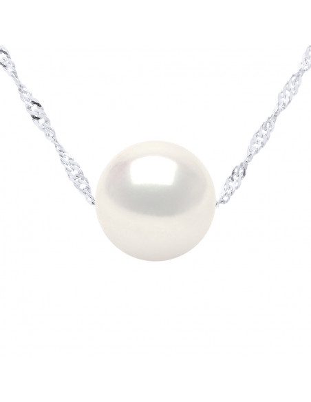 Collier Chaîne Singapour en Argent 925 et Perle de Culture Ronde 8 mm - 7 Coloris