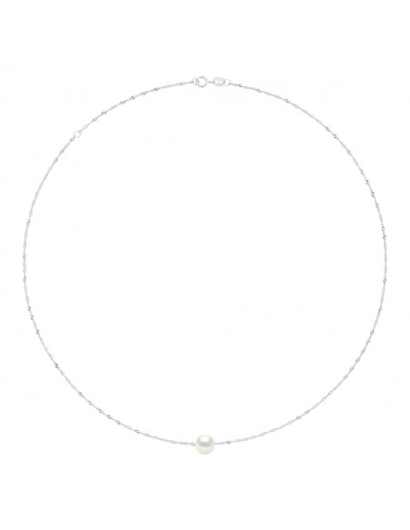 Collier Chaîne Singapour en Argent 925 et Perle de Culture Ronde 8 mm - 7 Coloris