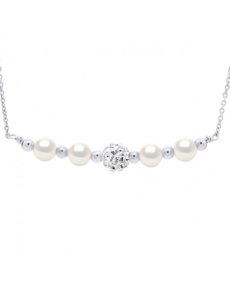 Collier Perles de Culture 6 mm et Cristal Preciosa - 4 Coloris - Argent 925