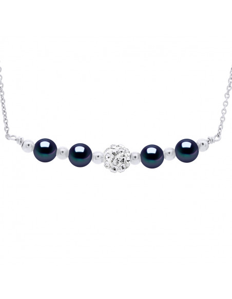 Collier Perles de Culture 6 mm et Cristal Preciosa - 4 Coloris - Argent 925