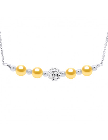 Collier Perles de Culture 6 mm et Cristal Preciosa - 4 Coloris - Argent 925