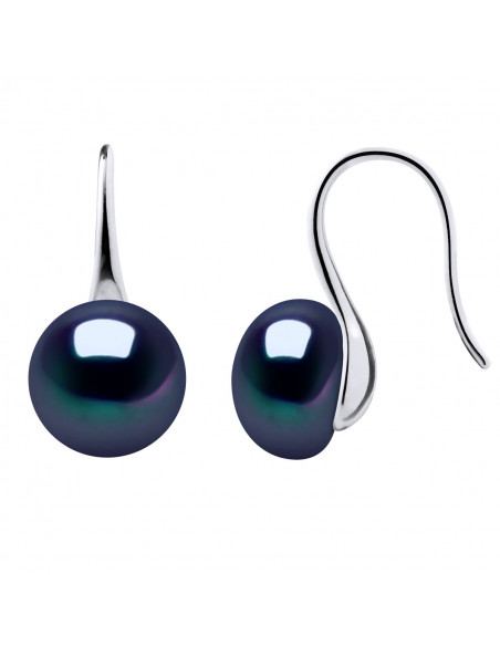 Crochet d'Oreilles en Argent 925 et Perles de Culture Boutons 9 mm - 6 Coloris