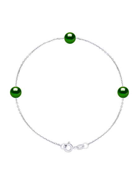 Bracelet 3 Véritables Perles de Culture d'Eau Douce TRAVERSANTES Rondes 6-7 mm