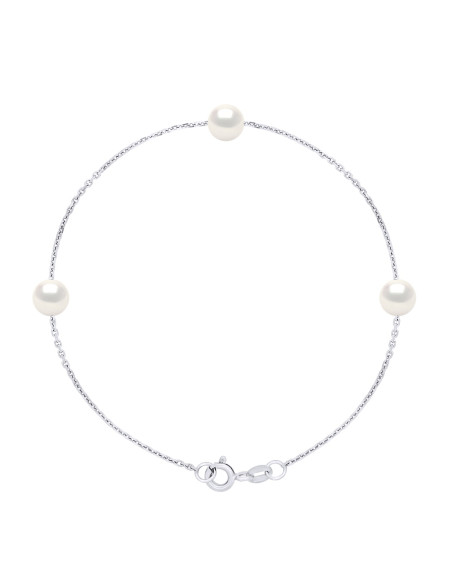 Bracelet 3 Véritables Perles de Culture d'Eau Douce TRAVERSANTES Rondes 6-7 mm