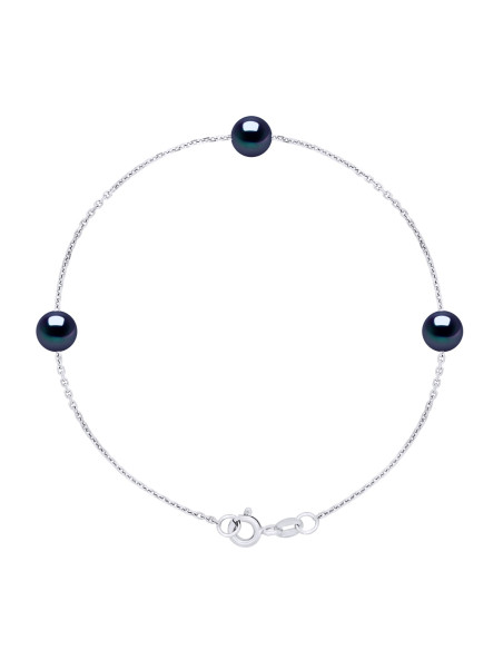 Bracelet 3 Véritables Perles de Culture d'Eau Douce TRAVERSANTES Rondes 6-7 mm