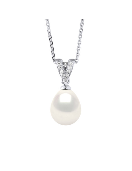 Collier Joaillerie en Argent 925, Oxydes de Zirconium et Perle de Culture 9 mm - 2 Coloris