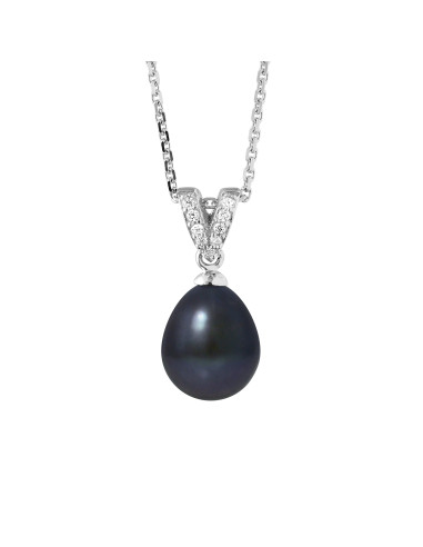 Collier Joaillerie en Argent 925, Oxydes de Zirconium et Perle de Culture 9 mm - 2 Coloris