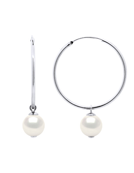 Boucles d'Oreilles Perle de Culture Ronde 9-10 mm - Argent 925