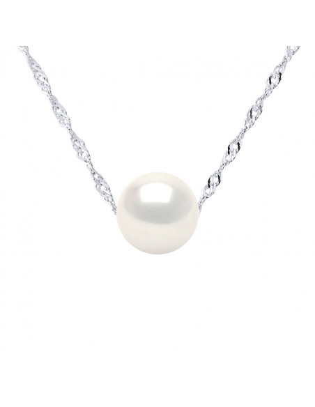 Collier Chaîne en Or et Perle de Culture Ronde 9-10 mm