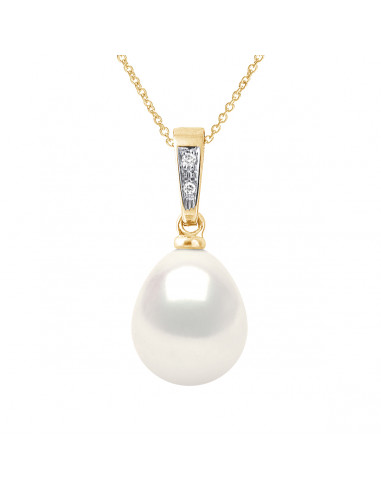 Pendentif en Or et Diamants, Perle de Culture Poire 9-10 mm - Or