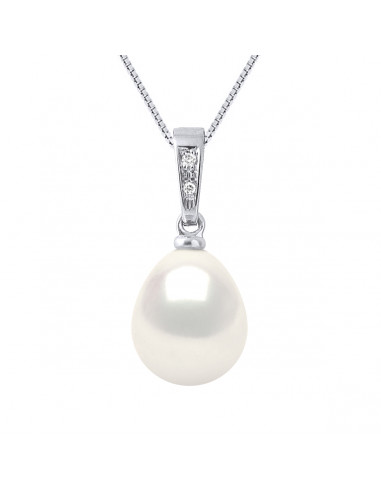 Pendentif en Or et Diamants, Perle de Culture Poire 9-10 mm - Or