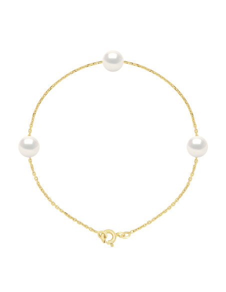 Bracelet en Or Jaune ou en Or Blanc - 3 Perles de Culture Rondes 7-8 mm