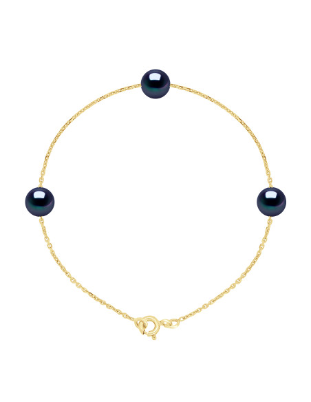 Bracelet en Or Jaune ou en Or Blanc - 3 Perles de Culture Rondes 7-8 mm