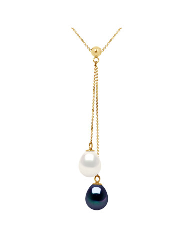 Collier Toi et Moi en Or et Perle de Culture d'Eau Douce Ronde 9-10 mm