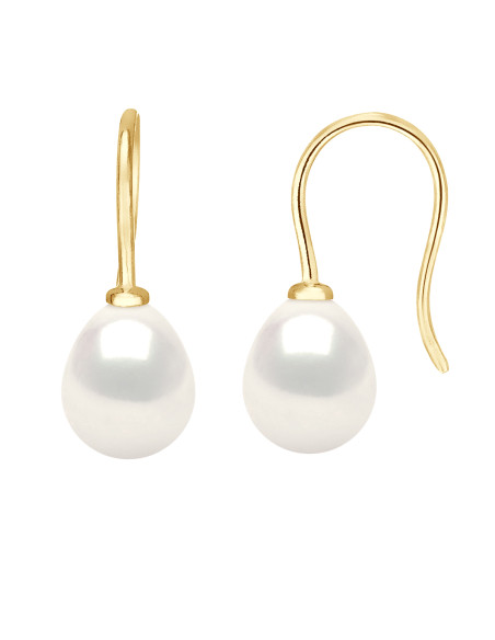 Boucles d'Oreilles en Or Jaune 375 Millièmes orné de Véritables Perles de Culture d'Eau Douce POIRES 7-8 mm