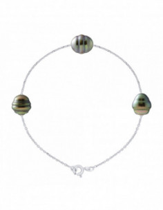 Bracelet 3 Perles de Tahiti Cerclées 9-10 mm - Chaîne...