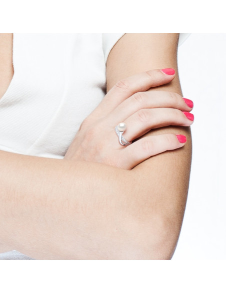 Bague  Véritable Perle de Culture d'Eau Douce Ronde 7-8 mm