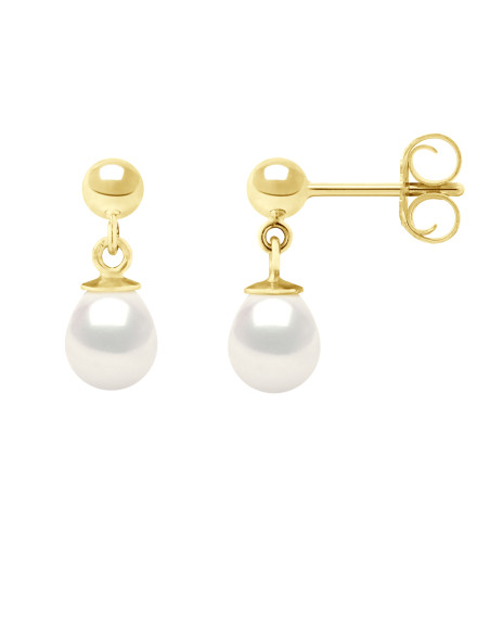 Boucles d'Oreilles - Boules en Or  375 Millièmes orné de Véritables Perles de Culture d'Eau Douce Poire 6-7 mm