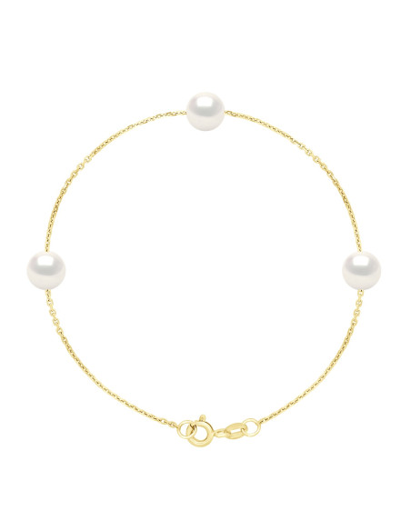 Bracelet  3 Véritables Perles de Culture d'Eau Douce Rondes 7-8 mm