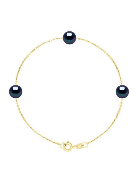 Bracelet  3 Véritables Perles de Culture d'Eau Douce Rondes 7-8 mm