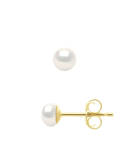 Boucles d'Oreilles en Vermeil (Argent 925 Millièmes plaqué Or Jaune) - Véritables Perles de Culture d'Eau Douce BOUTONS 4-5 mm