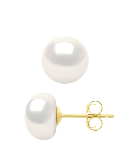 Boucles d'Oreilles en Vermeil ( Argent 925 Millièmes plaqué Or Jaune ) - Véritables Perles de Culture d'Eau Douce BOUTONS 8-9 mm