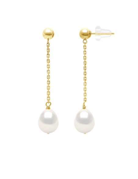 Boucles d'Oreilles en Vermeil  (Argent 925 Millièmes plaqué Or Jaune)  - Véritables Perles de Culture d'Eau Douce Poires 7-8 mm