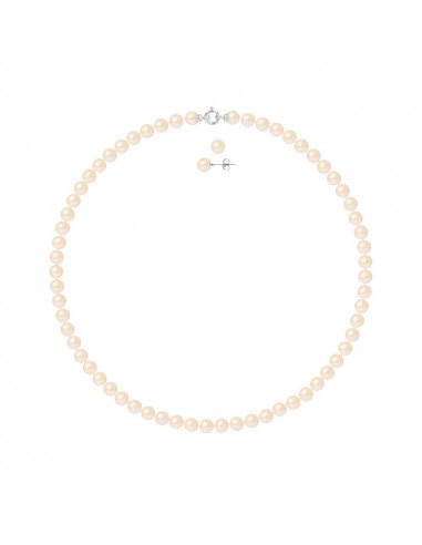 Parure Prestige Or Collier et Boucles d'Oreilles Perles Rondes 7 mm - 3 Coloris