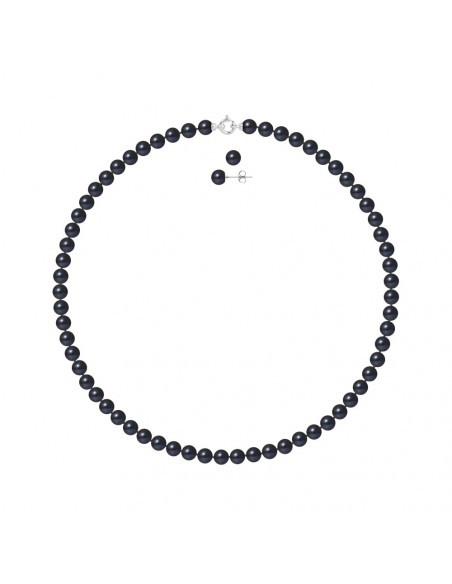 Parure Prestige Or Collier et Boucles d'Oreilles Perles Rondes 7 mm - 3 Coloris