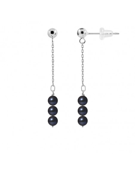 Boucles d'Oreilles Pendantes 6 Perles de Culture Rondes - 5 Coloris - Argent 925