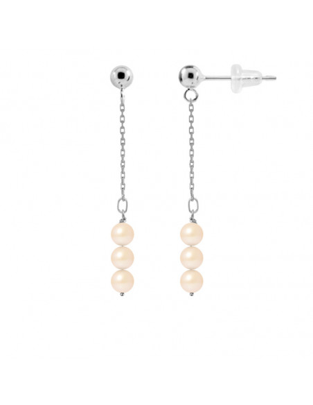 Boucles d'Oreilles Pendantes 6 Perles de Culture Rondes - 5 Coloris - Argent 925