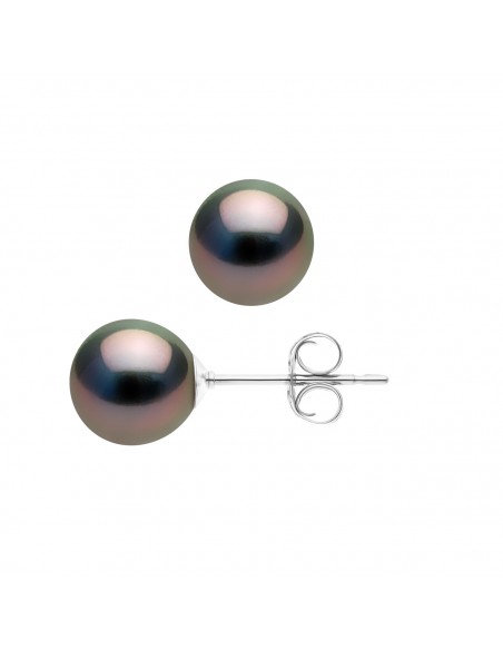 Boucles d'Oreilles en Or et Perles de Tahiti Rondes 8-9 mm