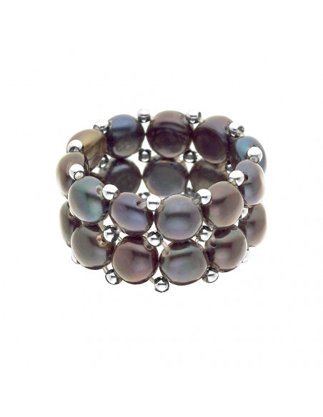 Bague 2 Rangs Perles de Culture 4 mm - 4 Coloris - LENA