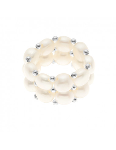 Bague 2 Rangs Perles de Culture 4 mm - 4 Coloris - LENA