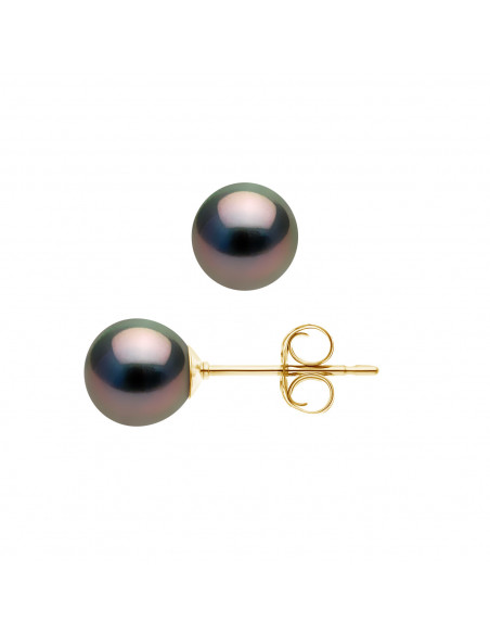 Boucles d'Oreilles en Or et Perles de Culture de Tahiti Rondes 7-8 mm