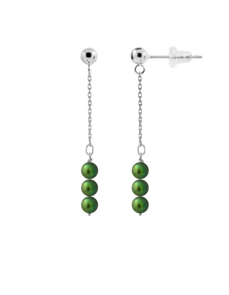Boucles d'Oreilles Pendantes 6 Perles de Culture Rondes - 5 Coloris - Argent 925