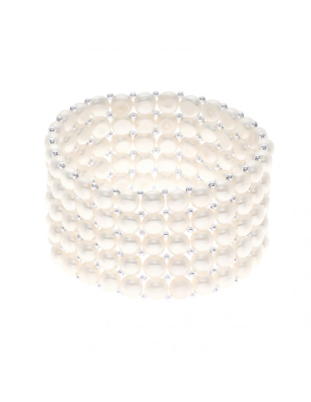 Bracelet Manchette 5 Rangs Perles de Culture 4 mm - 6 Coloris