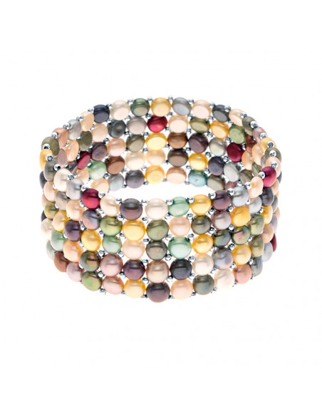 Bracelet Manchette 5 Rangs Perles de Culture 4 mm - 6 Coloris