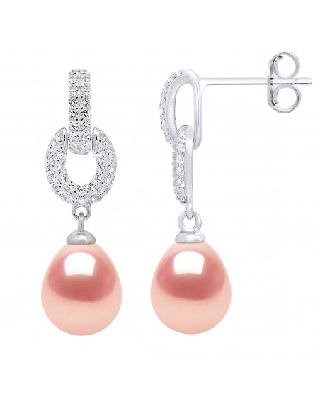 Boucles d'Oreilles Perles de Culture et Oxydes de Zirconium - 3 Coloris - Argent 925